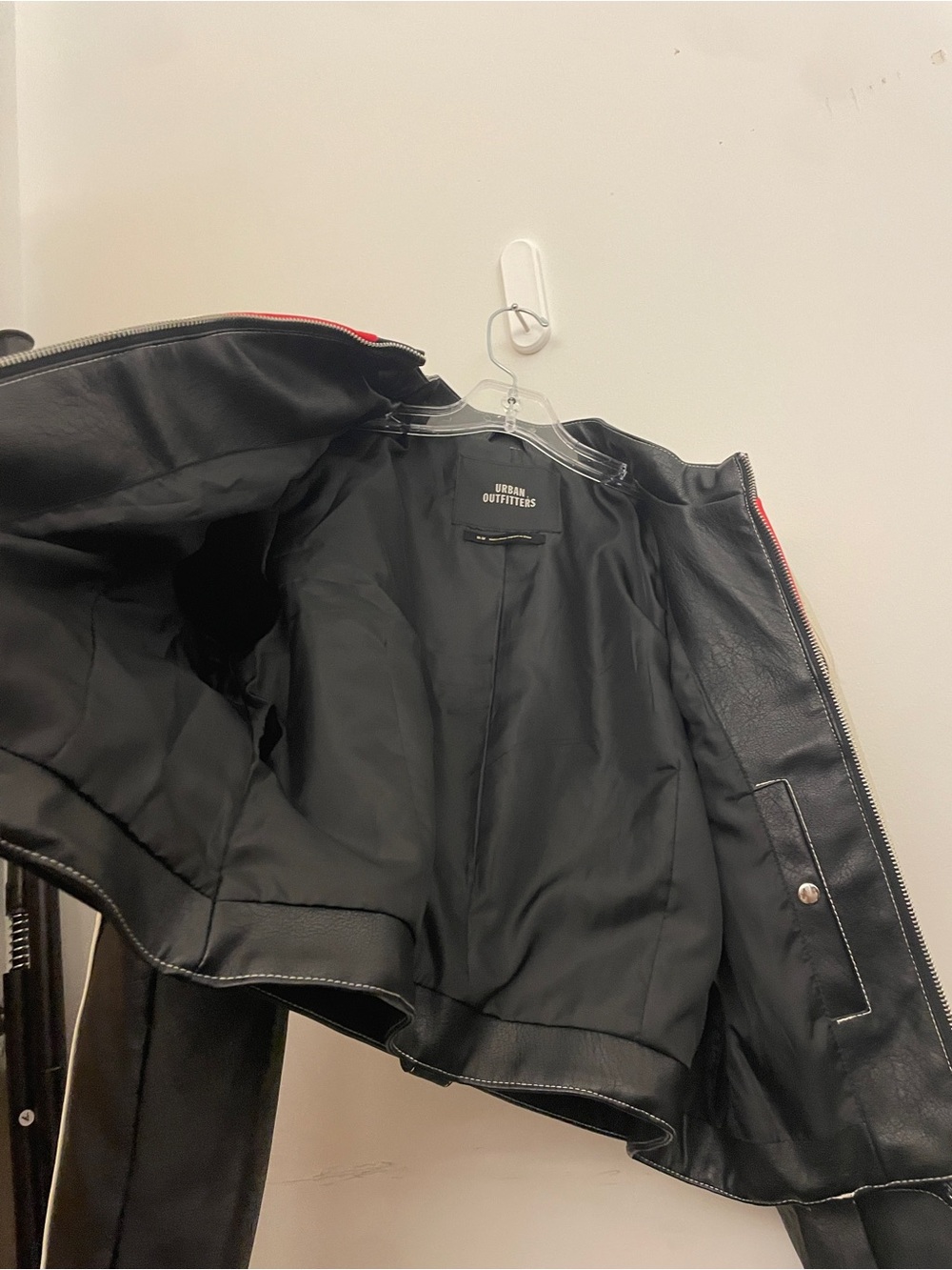 Urban Outfitters Black, Red & White Leather Moto Jacket size M - Picture 7 of 11